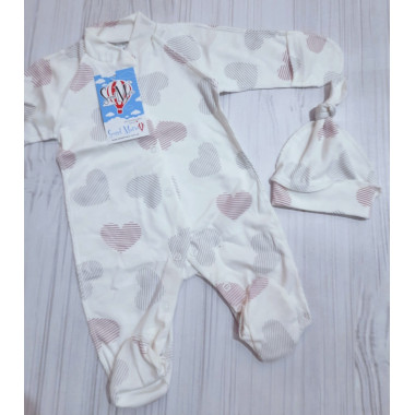 Человечек с шапочкой RoyalBaby Розовые сердечки р.56, 0-3 мес