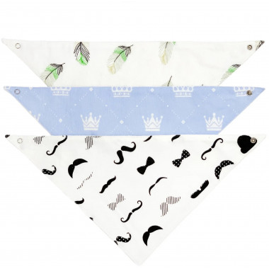 Слюнявчики непромокаемые 3 шт. 0-12 мес для мальчика Синие короны (байка)