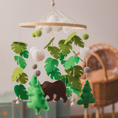 Музыкальный Эко мобиль-каруселька для кроватки Тропический Лес (Ручная работа)