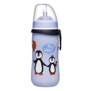 Поильник Nip с силиконовой трубочкой 330 мл Голубой с пингвинами