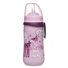 Поильник Nip с силиконовой трубочкой 330 мл Розовый с жирафами