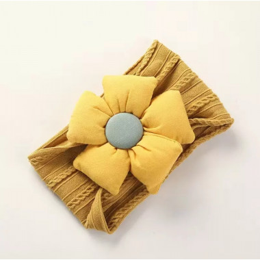 Афробант-повязка на голову – #1 Цветочек желтый 0-3 года (33-50 см)