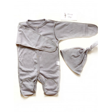 Человечек + шапочка Baby Body 3-6 мес Серый