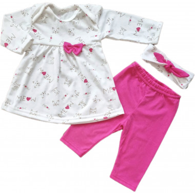 Комплект 3 ед. (Платья+лосины+повязка) RoyalBaby Котики (кулир) р.74, 9-12 мес
