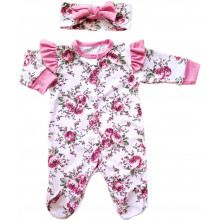 Человечек с повязкой RoyalBaby Цветочки (кулир) р.56, 0-3 мес 