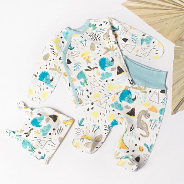 Комплект 3 ед. RoyalBaby Динозаврики (интерлок) р.62, 0-6 мес