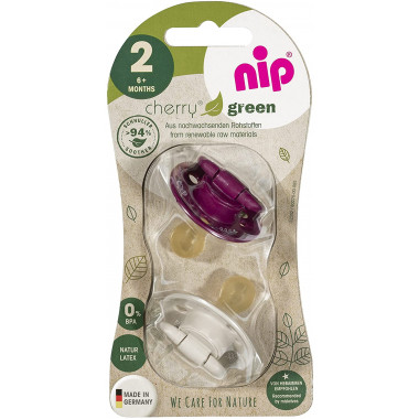 Пустышка Nip Вишенка GREEN, 6-18 мес., латекс, для девочки, 2 шт. (Бежево-Лавандовые)
