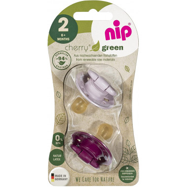 Пустышка Nip Вишенка GREEN, 6-18 мес., латекс, для девочки, 2 шт. (Лавандовые)