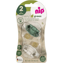 Пустышка Nip Вишенка GREEN, 6-18 мес., латекс, для мальчика, 2 шт. (Бежево-зеленые)