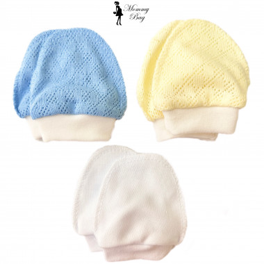 Перчатки-царапки набор 3 пары для мальчика №11 Желто-голубые