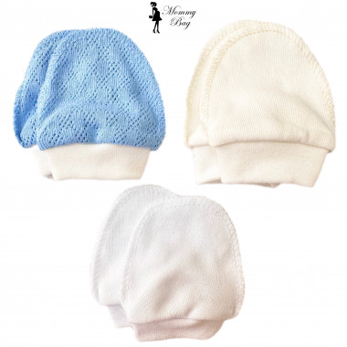 Рукавички-царапки набор 3 шт для мальчика №12 Молочно-синие р.56 (0-12 мес)