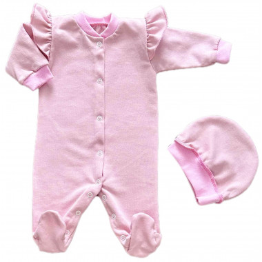 Человечек с шапочкой RoyalBaby Розовый (байка) р.56, 0-3 мес