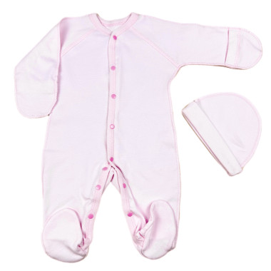 Человечек с шапочкой RoyalBaby Пудровый р.56 (интерлок)