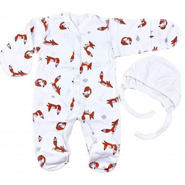 Человечек с шапочкой RoyalBaby Лисички (интерлок) р.56, 0-3 мес