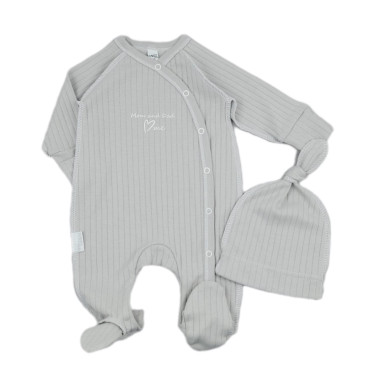 Человечек с шапочкой RoyalBaby Mom & Dad loves Me, серый (интерлок) р.56, 0-3 мес