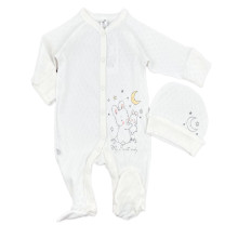 Человечек с шапочкой RoyalBaby Зайка с зайкой, молочный (ажур) р.56, 0-3 мес