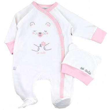 Человечек с шапочкой RoyalBaby Мишка с цветочком (байка) р.56, 0-3 мес