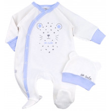 Человечек с шапочкой RoyalBaby Леопард молочно-голубой (байка) р.56, 0-3 мес Человечек с шапочкой RoyalBaby Леопард молочно-голубой (байка) р.56, 0-3 мес