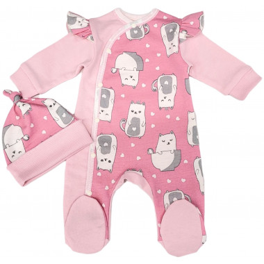 Человечек с шапочкой RoyalBaby Розовые сердечки (байка) р.62, 0-6 мес