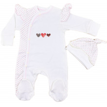 Человечек с шапочкой RoyalBaby Молочный с сердечками (интерлок) р.62, 0-6 мес Человечек с шапочкой RoyalBaby Молочный с сердечками (интерлок) р.62, 0-6 мес