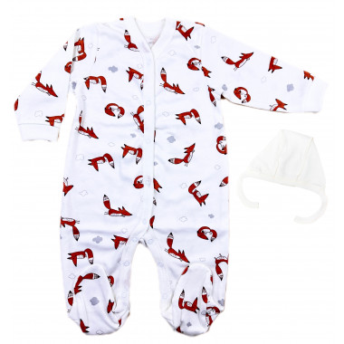 Человечек с шапочкой RoyalBaby Лисички (интерлок) р.62, 0-6 мес