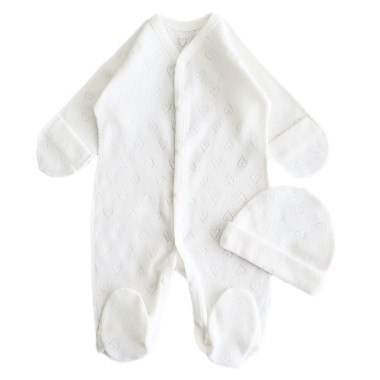 Человечек с шапочкой RoyalBaby Ажур Молочный с сердечками р.56, 0-3 мес