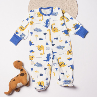 Человечек RoyalBaby Динозаврики желто-голубые (байка) р.62, 0-6 мес 