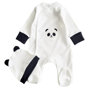 Человечек с шапочкой RoyalBaby Панда, молочно-черный (интерлок) р.62, 0-6 мес