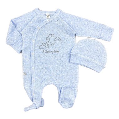 Человечек с шапочкой RoyalBaby I Love my baby, голубой (ажур) р.56, 0-3 мес