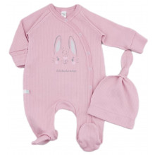 Человечек с шапочкой RoyalBaby Зайчик, розовый (интерлок) р.56 (0-3 мес)