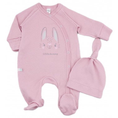 Человечек с шапочкой RoyalBaby Зайчик, розовый (интерлок) р.56 (0-3 мес)