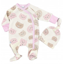Человечек с шапочкой RoyalBaby Розовые котики (интерлок) р.56, 0-3 мес 