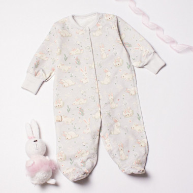 Человечек RoyalBaby Серый с зайками (байка) р.62, 0-6 мес 