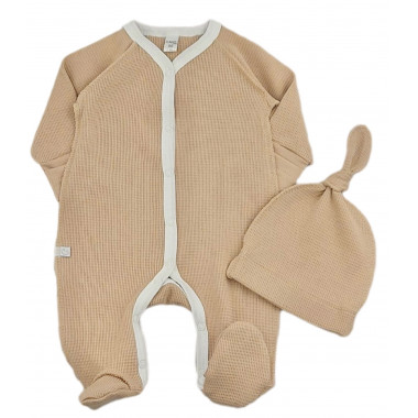 Человечек с шапочкой RoyalBaby Вафелька, бежевый р.56, 0-3 мес 