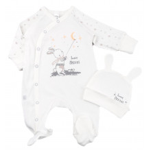 Человечек с шапочкой RoyalBaby Зайка и луна (интерлок) р.56, 0-3 мес 