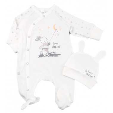 Человечек с шапочкой RoyalBaby Зайка и луна (интерлок) р.56, 0-3 мес 