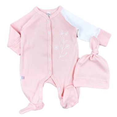 Человечек с шапочкой RoyalBaby Розовый с цветочком (интерлок) р.56, 0-3 мес