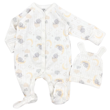 Человечек с шапочкой RoyalBaby Зайка на месяце с облачками (интерлок) р.56, 0-3 мес
