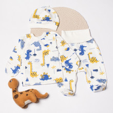 Комплект 3 ед. RoyalBaby Динозаврики желто-голубые (байка) р.56 Комплект 3 ед. RoyalBaby Динозаврики желто-голубые (байка) р.56