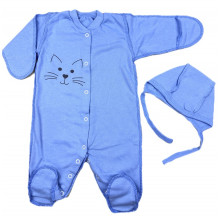 Человечек с шапочкой RoyalBaby Котик голубой (байка) р.56, 0-3 мес Человечек с шапочкой RoyalBaby Котик голубой (байка) р.56, 0-3 мес