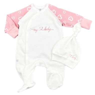 Человечек с шапочкой RoyalBaby Молочно-розовый My Baby (байка) р.56, 0-3 мес