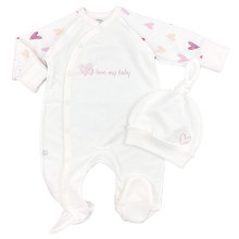 Человечек с шапочкой RoyalBaby Молочный с малиновыми сердечками (байка) р.56, 0-3 мес Человечек с шапочкой RoyalBaby Молочный с малиновыми сердечками (байка) р.56, 0-3 мес