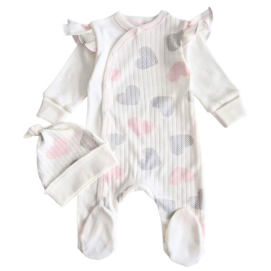 Человечек RoyalBaby Серо-розовые сердечки (интерлок) р.56, 0-3 мес