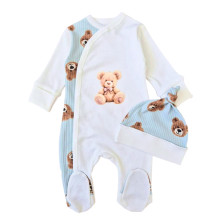 Человечек с шапочкой RoyalBaby Мишка Тедди, голубовато-молочный (интерлок) р.56, 0-3 мес Человечек с шапочкой RoyalBaby Мишка Тедди, голубовато-молочный (интерлок) р.56, 0-3 мес