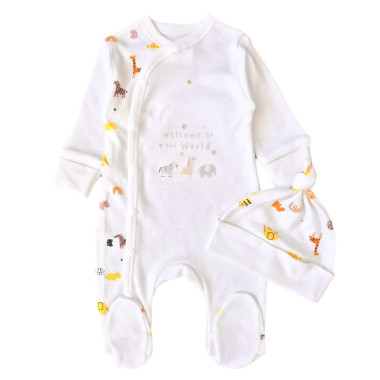 Человечек с шапочкой RoyalBaby Зоопарк (интерлок) р.56, 0-3 мес