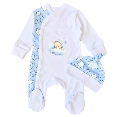 Человечек с шапочкой RoyalBaby Сладкие сны, молочно-голубой (интерлок) р.56, 0-3 мес