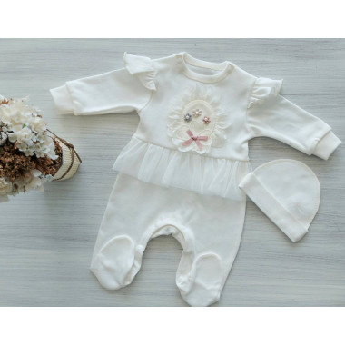 Человечек с шапочкой RoyalBaby Молочный с фатином р.62 - 0-6 мес.