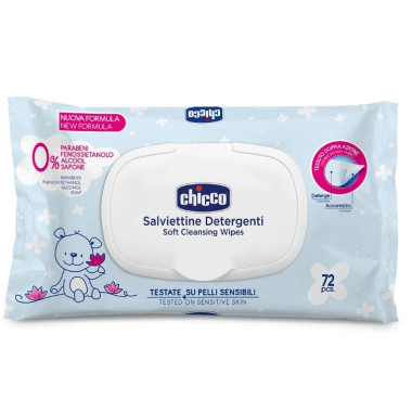Влажные салфетки мягкие очищающие Chicco с клапаном 72 шт.