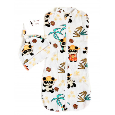 Евро-пеленка кокон на молнии с шапочкой Японские Панды #21