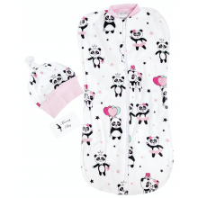 Евро-пеленка кокон на молнии с шапочкой Розовые панды # 2